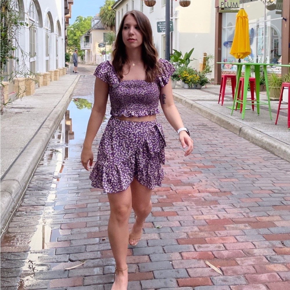 Summery Purple Floral Two-Piece Set